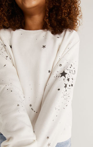 Z Supply Girls Splatter Star Sweatshirt - White, Z Supply, JAN23, Top, Tween Girl, tween girls, Tween Girls Clothing, Z Supply, Z Supply Girls, Z Supply Girls Splatter Star Sweatshirt, Z Supp