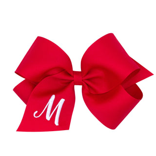 King Red w/White Monogram Hair Bow on Clippie, Wee Ones, Alligator Clip, Alligator Clip Hair Bow, cf-type-hair-bow, cf-vendor-wee-ones, Clippie, Grosgrain, Hair Bow, Initial, Initial Hair Bow