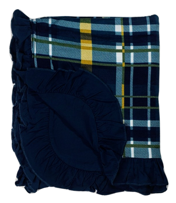 Kozi & Co Hunter & Gold Plaid Large Blanket with Ruffles Basically