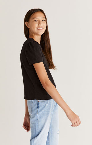 Z Supply Girls Carrie Slub Top - Black, Z Supply, CM22, JAN23, Top, Tween Girl, tween girls, Tween Girls Clothing, Z Supply, Z Supply Girls, Z Supply Girls Black, Z Supply Girls Carrie Slub T