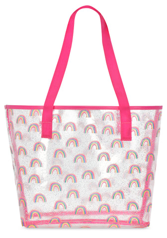 Rainbow colors spray paint sparking glitter heart tote bag