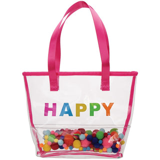 Iscream Happy Clear Tote Bag with Pom-Poms, Iscream, Bag for Camp, Camp Bag, cf-type-bag, cf-vendor-iscream, Gift for Camp, Gifts for Girls, Iscream, Iscream Bag, Iscream Happy, Iscream Happy