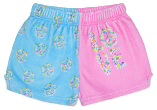 Iscream Peace and Love Plush Shorts, Iscream, Fleece Shorts, Gifts for Tween, Girls Sleep Shorts, iscream, Iscream Plush Shorts, iscream shorts, Iscream Valentines, iscream-shop, Peace and Lo