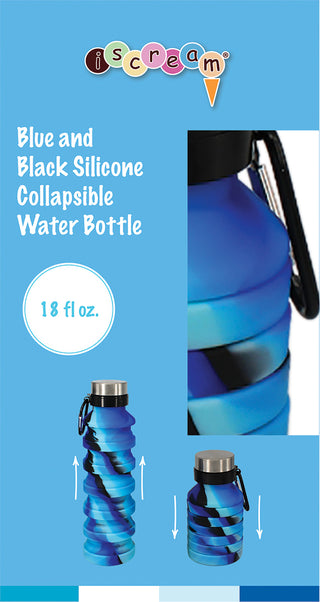 Iscream Blue & Black Silicone Collapsible Water Bottle, Iscream, Boy Water Bottle, Camp, Collapsible Water Bottle, Iscream, Iscream Blue & Black Silicone Collapsible Water Bottle, Iscream Sil