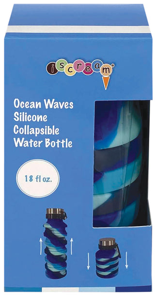 Iscream Ocean Waves Silicone Collapsible Water Bottle, Iscream, Blue Tie Dye, Blue Tie Dye Water Bottle, Boy Water Bottle, Camp, Collapsible Water Bottle, Iscream, Iscream Blue Tie Dye, Iscre