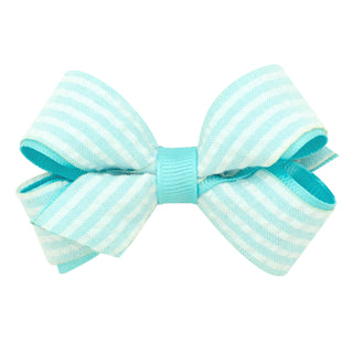 Mini Seersucker Overlay Grosgrain Hair Bow on Clippie, Wee Ones, Alligator Clip, Alligator Clip Hair Bow, cf-type-hair-bow, cf-vendor-wee-ones, Clippie, Clippie Hair Bow, Hair Bow, Hair Bow o