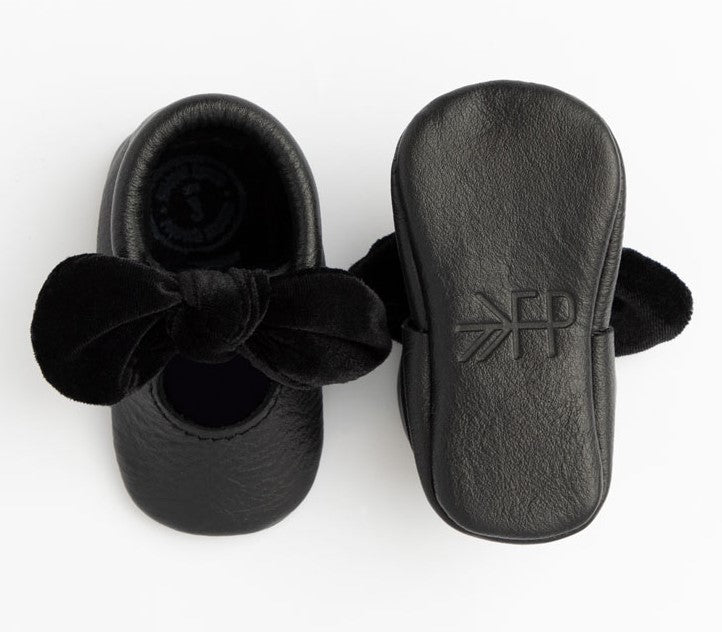 Freshly Picked Black Velvet Knotted Bow Soft Sole Moccasins