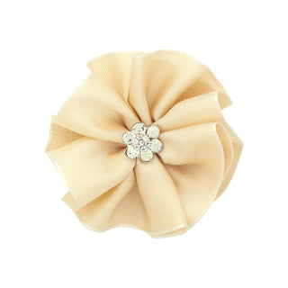 Taffeta Flower w/Crystal Flower on Clippie (8 Colors), Wee Ones, cf-size-brown, cf-size-fruit-punch, cf-size-green, cf-size-light-pink, cf-size-mauve, cf-size-periwinkle, cf-type-hair-bow, cf