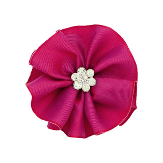 Taffeta Flower w/Crystal Flower on Clippie (8 Colors), Wee Ones, cf-size-brown, cf-size-fruit-punch, cf-size-green, cf-size-light-pink, cf-size-mauve, cf-size-periwinkle, cf-type-hair-bow, cf