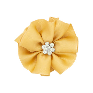 Taffeta Flower w/Crystal Flower on Clippie (8 Colors), Wee Ones, cf-size-brown, cf-size-fruit-punch, cf-size-green, cf-size-light-pink, cf-size-mauve, cf-size-periwinkle, cf-type-hair-bow, cf