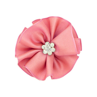 Taffeta Flower w/Crystal Flower on Clippie (8 Colors), Wee Ones, cf-size-brown, cf-size-fruit-punch, cf-size-green, cf-size-light-pink, cf-size-mauve, cf-size-periwinkle, cf-type-hair-bow, cf