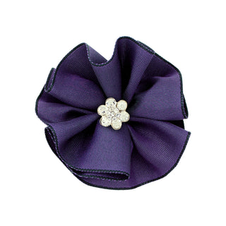 Taffeta Flower w/Crystal Flower on Clippie (8 Colors), Wee Ones, cf-size-brown, cf-size-fruit-punch, cf-size-green, cf-size-light-pink, cf-size-mauve, cf-size-periwinkle, cf-type-hair-bow, cf