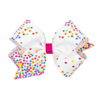 Confetti Print Grosgrain Hair Bow on Clippie - 2 Sizes, Wee Ones, Birthday Girl, Birthday Hair Bow, Bright Confetti Print Grosgrain Bow on Clippie, cf-size-king, cf-type-hair-bow, cf-vendor-w