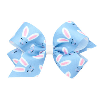 Medium Blue Bunny Print Hair Bow on Clippie, Wee Ones, Alligator Clip, Alligator Clip Hair Bow, Clippie, Clippie Hair Bow, Easter, Easter Bow, Easter Hair Bow, EB Girls, Hair Bow, Hair Bows, 