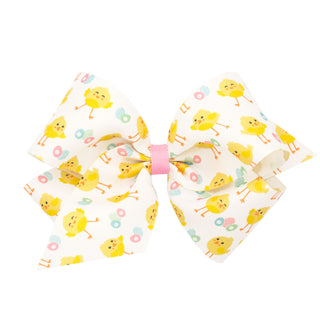 King Chick Print Hair Bow on Clippie, Wee Ones, Alligator Clip, Alligator Clip Hair Bow, cf-type-hair-bow, cf-vendor-wee-ones, Clippie, Clippie Hair Bow, Easter, Easter Bow, Easter Hair Bow, 