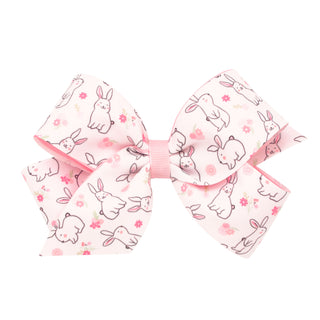 Medium Bunny Print Overlay Hair Bow on Clippie, Wee Ones, Alligator Clip, Alligator Clip Hair Bow, Clippie, Clippie Hair Bow, Easter, Easter Bow, Easter Hair Bow, EB Girls, Hair Bow, Hair Bow