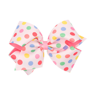 King Printed Overlay Hair Bow on Clippie - Pastel Dots, Wee Ones, Alligator Clip, Alligator Clip Hair Bow, Clippie, Clippie Hair Bow, Easter, Hair Bow, Hair Bow on Clippie, Hair Bows, Large F