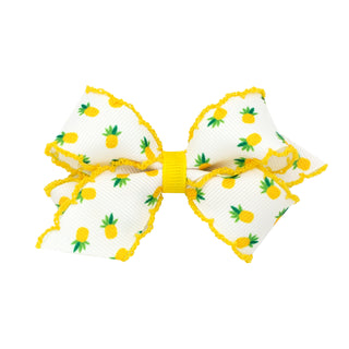 Mini Fruit Print Grosgrain Moonstich Hair Bow on Clippie - 4 Prints, Wee Ones, Alligator Clip, Alligator Clip Hair Bow, Clippie, Clippie Hair Bow, Hair Bow, Hair Bow on Clippie, Hair Bows, Mi