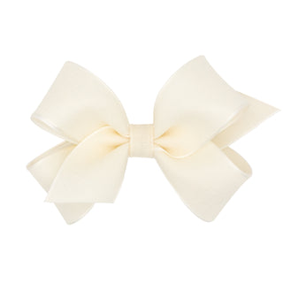 King Canvas Linen & Satin Overlay Hair Bow on Clippie, Wee Ones, cf-size-antique-white, cf-size-azalea, cf-size-brown, cf-size-french-blue, cf-size-peach, cf-size-rose, cf-size-taupe, cf-size