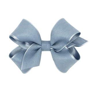 Medium Canvas Linen & Satin Overlay Hair Bow on Clippie, Wee Ones, cf-size-azalea, cf-size-brown, cf-size-vapor, cf-type-hair-bow, cf-vendor-wee-ones, Medium Linen & Satin Overlay Hair Bow on