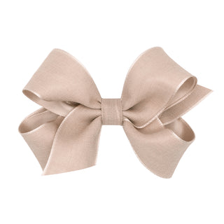 Medium Canvas Linen & Satin Overlay Hair Bow on Clippie, Wee Ones, cf-size-azalea, cf-size-brown, cf-size-vapor, cf-type-hair-bow, cf-vendor-wee-ones, Medium Linen & Satin Overlay Hair Bow on