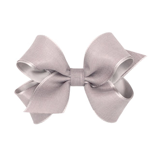 Medium Canvas Linen & Satin Overlay Hair Bow on Clippie, Wee Ones, cf-size-azalea, cf-size-brown, cf-size-vapor, cf-type-hair-bow, cf-vendor-wee-ones, Medium Linen & Satin Overlay Hair Bow on