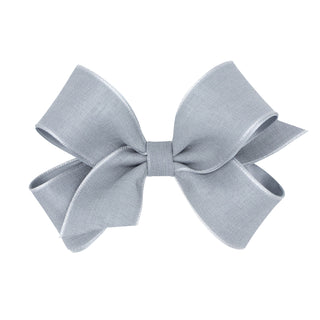 Medium Canvas Linen & Satin Overlay Hair Bow on Clippie, Wee Ones, cf-size-azalea, cf-size-brown, cf-size-vapor, cf-type-hair-bow, cf-vendor-wee-ones, Medium Linen & Satin Overlay Hair Bow on