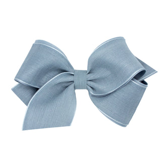 King Canvas Linen & Satin Overlay Hair Bow on Clippie, Wee Ones, cf-size-antique-white, cf-size-azalea, cf-size-brown, cf-size-french-blue, cf-size-peach, cf-size-rose, cf-size-taupe, cf-size