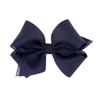 King Canvas Linen & Satin Overlay Hair Bow on Clippie, Wee Ones, cf-size-antique-white, cf-size-azalea, cf-size-brown, cf-size-french-blue, cf-size-peach, cf-size-rose, cf-size-taupe, cf-size