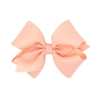 King Canvas Linen & Satin Overlay Hair Bow on Clippie, Wee Ones, cf-size-antique-white, cf-size-azalea, cf-size-brown, cf-size-french-blue, cf-size-peach, cf-size-rose, cf-size-taupe, cf-size