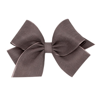 King Canvas Linen & Satin Overlay Hair Bow on Clippie, Wee Ones, cf-size-antique-white, cf-size-azalea, cf-size-brown, cf-size-french-blue, cf-size-peach, cf-size-rose, cf-size-taupe, cf-size