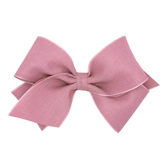 King Canvas Linen & Satin Overlay Hair Bow on Clippie, Wee Ones, cf-size-antique-white, cf-size-azalea, cf-size-brown, cf-size-french-blue, cf-size-peach, cf-size-rose, cf-size-taupe, cf-size