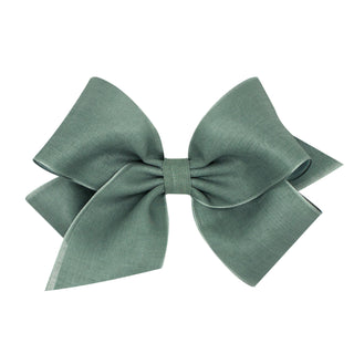 King Canvas Linen & Satin Overlay Hair Bow on Clippie, Wee Ones, cf-size-antique-white, cf-size-azalea, cf-size-brown, cf-size-french-blue, cf-size-peach, cf-size-rose, cf-size-taupe, cf-size