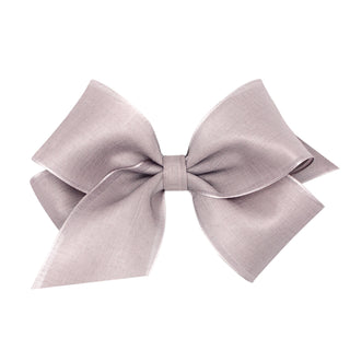 King Canvas Linen & Satin Overlay Hair Bow on Clippie, Wee Ones, cf-size-antique-white, cf-size-azalea, cf-size-brown, cf-size-french-blue, cf-size-peach, cf-size-rose, cf-size-taupe, cf-size