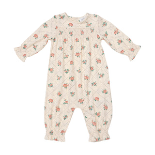 Angel Dear Rose Dot Grid Smocked L/S Romper, Angel Dear, Angel Dear, Angel Dear Fall 2022, Angel Dear Ruffle Romper, Angel Dear Smocked L/S Romper, cf-size-0-3-months, cf-size-3-6-months, cf-