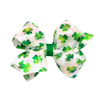 Medium Shamrock Sequin Hair Bow on Clippie, Wee Ones, Alligator Clip, Alligator Clip Hair Bow, cf-type-hair-bow, cf-vendor-wee-ones, Clippie, Clippie Hair Bow, CM22, Hair Bow, Hair Bows, Medi