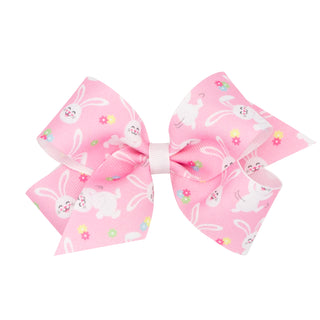 Medium Pink Bunny Print Hair Bow on Clippie, Wee Ones, Alligator Clip, Alligator Clip Hair Bow, cf-type-hair-bow, cf-vendor-wee-ones, Clippie, Clippie Hair Bow, CM22, Easter, Easter Bow, East