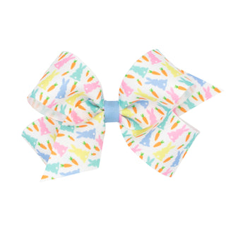 Medium Bunny & Carrot Print Hair Bow on Clippie, Wee Ones, Alligator Clip, Alligator Clip Hair Bow, cf-type-hair-bow, cf-vendor-wee-ones, Clippie, Clippie Hair Bow, CM22, Easter, Easter Bow, 