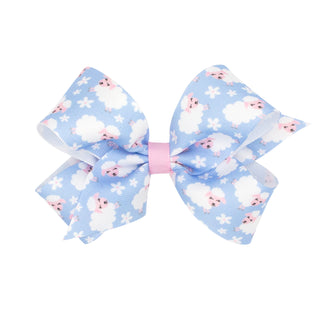 Medium Lamb Print Hair Bow on Clippie, Wee Ones, Alligator Clip, Alligator Clip Hair Bow, cf-type-hair-bow, cf-vendor-wee-ones, Clippie, Clippie Hair Bow, CM22, Easter, Easter Bow, Easter Hai