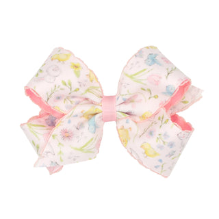 Medium Spring Illustration Print Overlay Hair Bow on Clippie, Wee Ones, Alligator Clip, Alligator Clip Hair Bow, Clippie, Clippie Hair Bow, Easter, Easter Bow, Easter Hair Bow, EB Girls, Hair