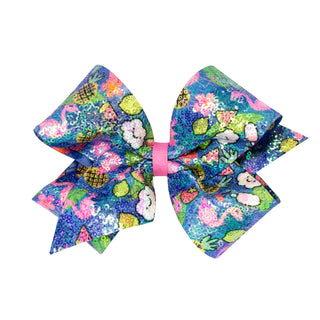 King Iridescent Sequin Hair Bow on Clippie - Flamingo, Wee Ones, Alligator Clip, Alligator Clip Hair Bow, Clippie, Clippie Hair Bow, Hair Bow, Hair Bow on Clippie, Hair Bows, Pinch Clip, Wee 