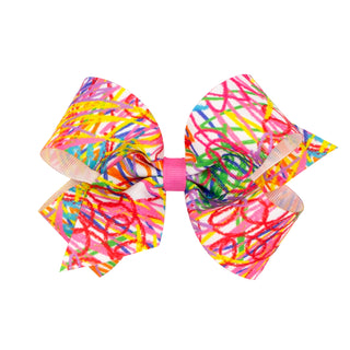 Medium Scribble Print Grosgrain Hair Bow on Clippie, Wee Ones, Alligator Clip, Alligator Clip Hair Bow, Clippie, Clippie Hair Bow, Hair Bow, Hair Bows, Medium Scribble Print Grosgrain Hair Bo