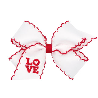 Medium Moonstitch Embroidered Love Hair Bow on Clippie, Wee Ones, Alligator Clip, Alligator Clip Hair Bow, cf-type-hair-bow, cf-vendor-wee-ones, Clippie, Clippie Hair Bow, CM22, Hair Bow, Hai