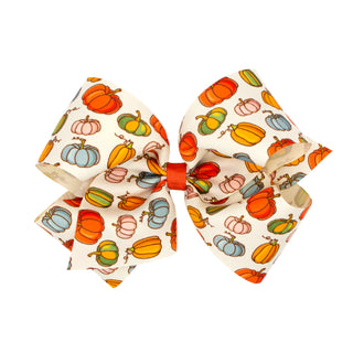 King Harvest Print Grosgrain Hair Bow on Clippie - 5 Prints, Wee Ones, Alligator Clip, Alligator Clip Hair Bow, cf-type-hair-bow, cf-vendor-wee-ones, Clippie, Clippie Hair Bow, CM22, Fall Bow