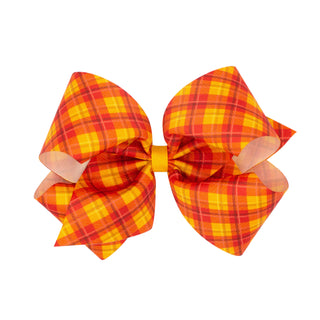 King Harvest Print Grosgrain Hair Bow on Clippie - 5 Prints, Wee Ones, Alligator Clip, Alligator Clip Hair Bow, cf-type-hair-bow, cf-vendor-wee-ones, Clippie, Clippie Hair Bow, CM22, Fall Bow