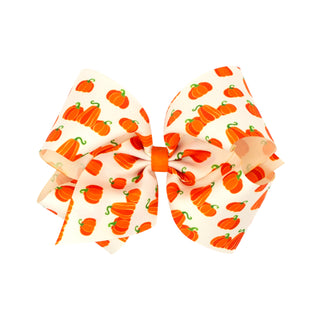 King Harvest Print Grosgrain Hair Bow on Clippie - 5 Prints, Wee Ones, Alligator Clip, Alligator Clip Hair Bow, cf-type-hair-bow, cf-vendor-wee-ones, Clippie, Clippie Hair Bow, CM22, Fall Bow