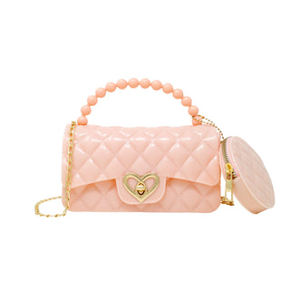 Zomi Gems Jelly Quilted Heart Lock Bag w/Coin Purse - Pink, Zomi Gems, Handbag, Jelly Quilted Heart Lock Bag w/Coin Purse, Pink, Purse, Tiny Treats, Zomi Gems, Zomi Gems Handbag, Zomi Gems Je