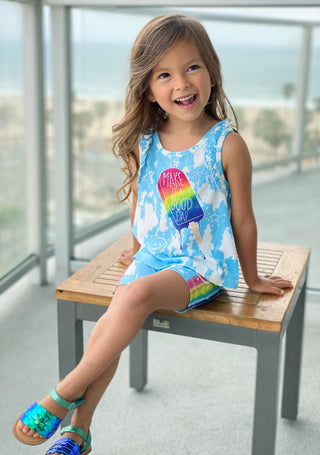 Baby Sara Blue Tie Dye w/Rainbow Detail Biker Shorts, Baby Sara, Baby Sara, Big Girl, Big Girl Clothing, Biker Shorts, Bottom, Bottoms, cf-size-2t, cf-size-6x, cf-type-biker, cf-vendor-baby-s