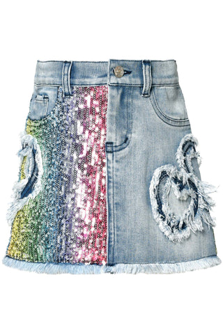 Baby Sara Multi Color Sequin Heart Skirt, Baby Sara, Babay Sara Skirt, Baby Sara, Baby Sara Multi Color Sequin Heart Denim Skirt, cf-size-5, cf-type-skirt, cf-vendor-baby-sara, CM22, Denim Sk