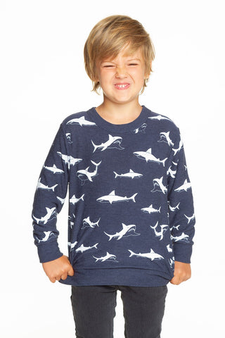 Chaser Happy Sharks Cozy Knit Pullover, Chaser, Boys Clothing, Chaser, Chaser Happy Sharks, Chaser Kids, Chaser Kids Tee, Chaser Shark sweatshirt, Chaser TeeChaser, Els PW 8258, End of Year, 